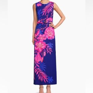 Lilly Pulitzer Blue and Pink Floral Maxi Dress Adaya 12